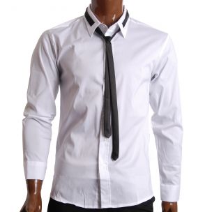 Mens Slim Fit Dress Shirts with Tie White